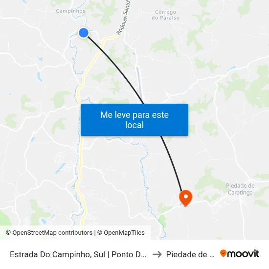 Estrada Do Campinho, Sul | Ponto De Retorno Do Campinho to Piedade de Caratinga map