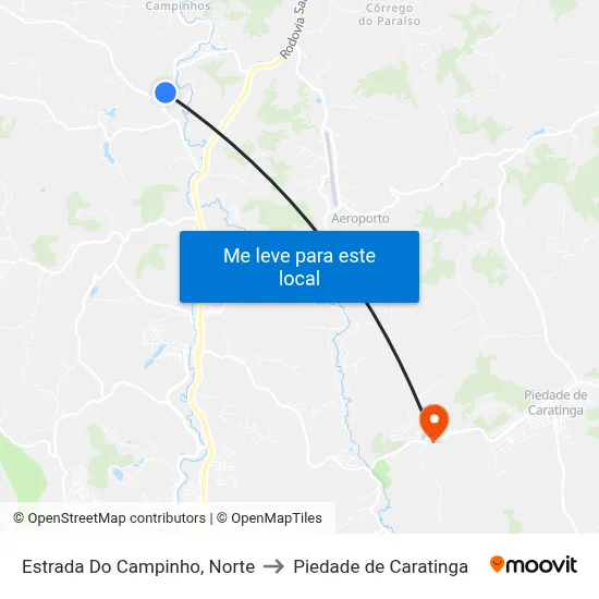 Estrada Do Campinho, Norte to Piedade de Caratinga map