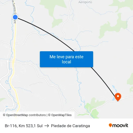 Br-116, Km 523,1 Sul to Piedade de Caratinga map