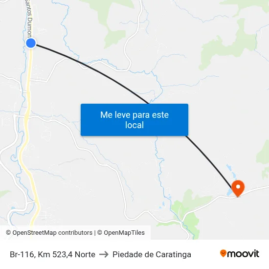 Br-116, Km 523,4 Norte to Piedade de Caratinga map