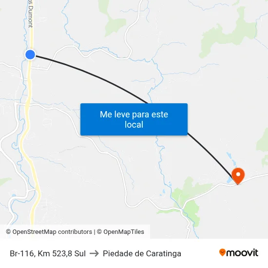 Br-116, Km 523,8 Sul to Piedade de Caratinga map
