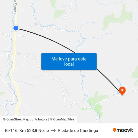 Br-116, Km 523,8 Norte to Piedade de Caratinga map