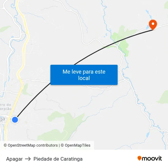 Apagar to Piedade de Caratinga map