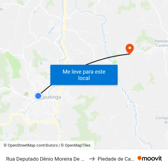 Rua Deputado Dênio Moreira De Carvalho, 169 to Piedade de Caratinga map
