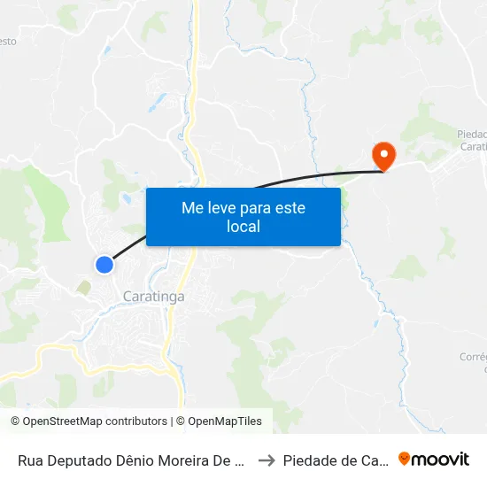 Rua Deputado Dênio Moreira De Carvalho, 835 to Piedade de Caratinga map