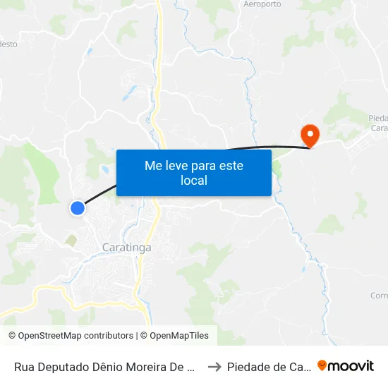 Rua Deputado Dênio Moreira De Carvalho, 1293 to Piedade de Caratinga map
