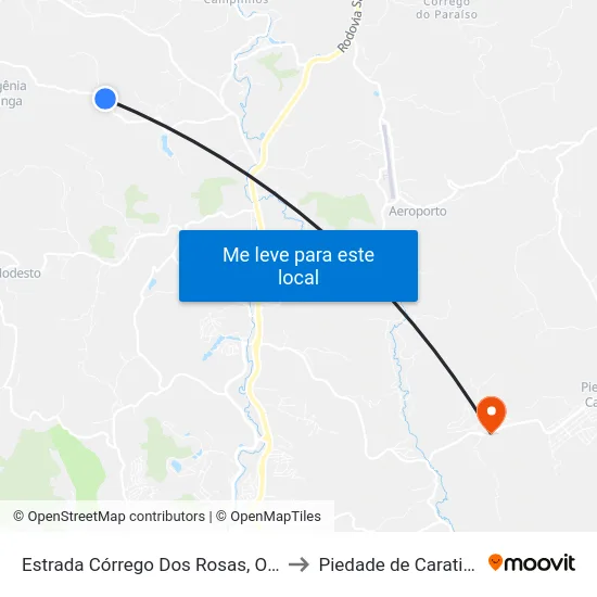 Estrada Córrego Dos Rosas, Oeste to Piedade de Caratinga map