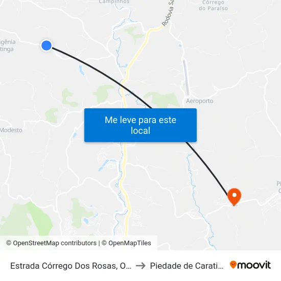 Estrada Córrego Dos Rosas, Oeste to Piedade de Caratinga map
