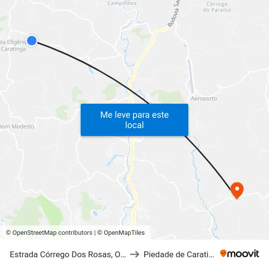 Estrada Córrego Dos Rosas, Oeste to Piedade de Caratinga map