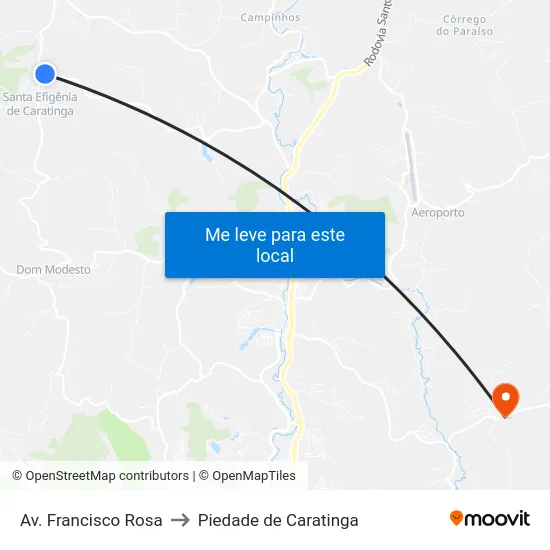 Av. Francisco Rosa to Piedade de Caratinga map
