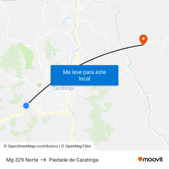 Mg-329 Norte to Piedade de Caratinga map