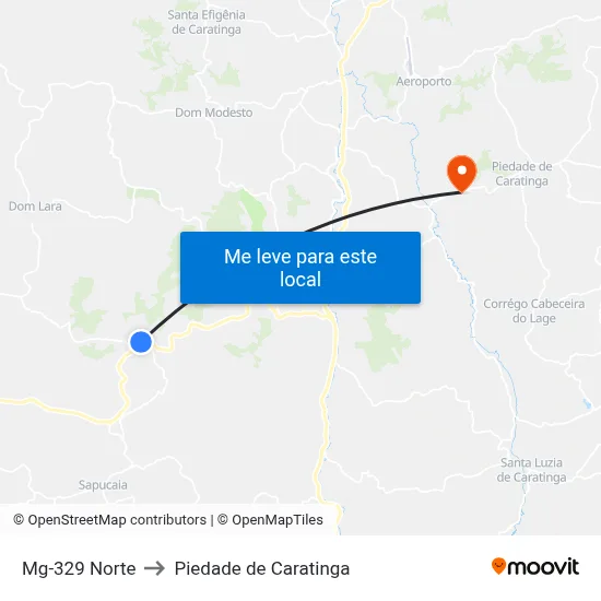 Mg-329 Norte to Piedade de Caratinga map