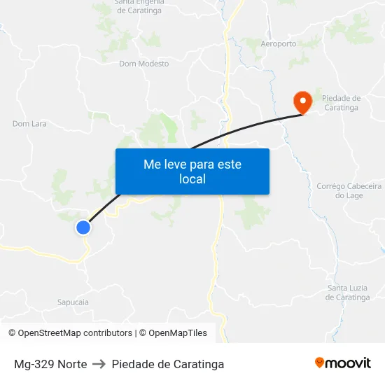 Mg-329 Norte to Piedade de Caratinga map