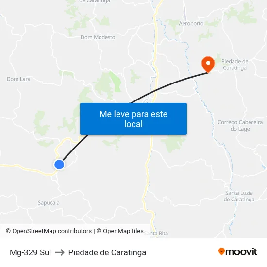 Mg-329 Sul to Piedade de Caratinga map