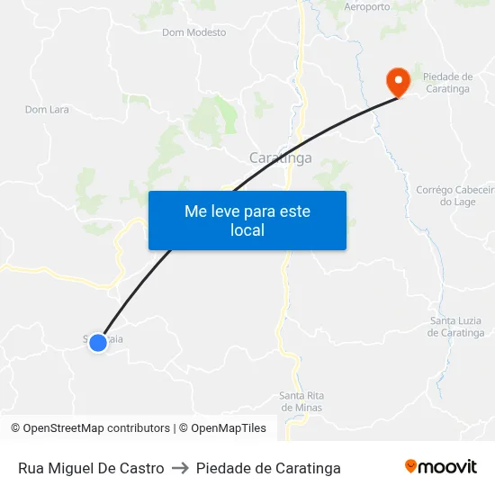 Rua Miguel De Castro to Piedade de Caratinga map