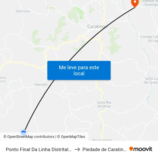 Ponto Final Da Linha Distrital 03 to Piedade de Caratinga map