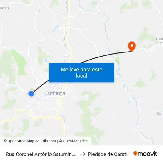 Rua Coronel Antônio Saturnino, 629 to Piedade de Caratinga map