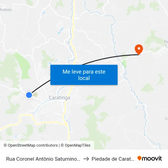 Rua Coronel Antônio Saturnino, 1078 to Piedade de Caratinga map