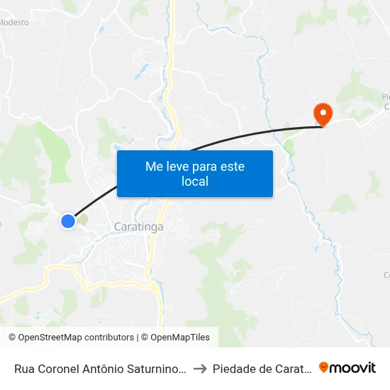 Rua Coronel Antônio Saturnino, 1075 to Piedade de Caratinga map