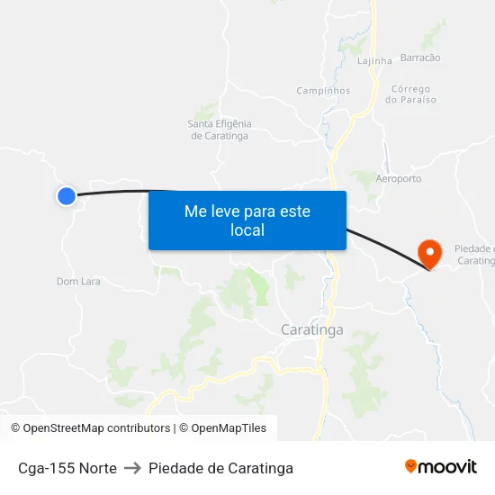 Cga-155 Norte to Piedade de Caratinga map