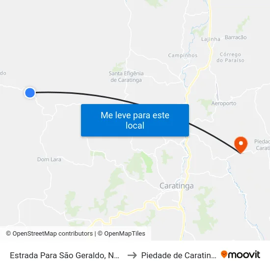 Estrada Para São Geraldo, Norte to Piedade de Caratinga map
