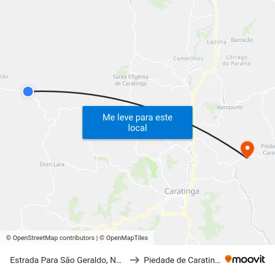 Estrada Para São Geraldo, Norte to Piedade de Caratinga map