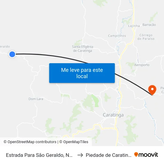 Estrada Para São Geraldo, Norte to Piedade de Caratinga map