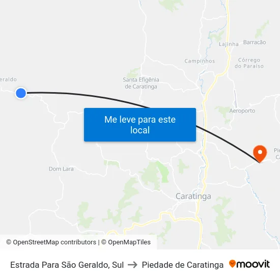 Estrada Para São Geraldo, Sul to Piedade de Caratinga map