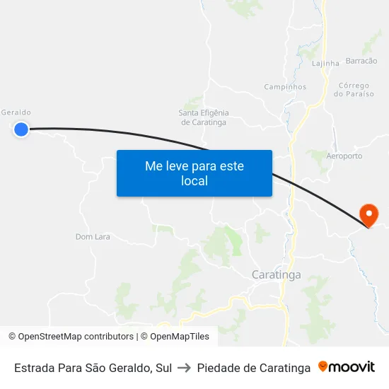 Estrada Para São Geraldo, Sul to Piedade de Caratinga map