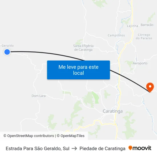 Estrada Para São Geraldo, Sul to Piedade de Caratinga map