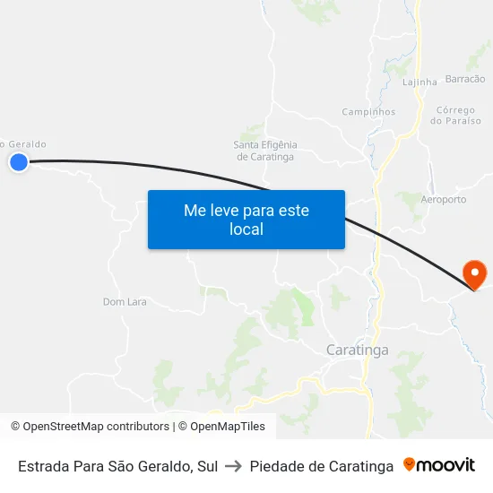 Estrada Para São Geraldo, Sul to Piedade de Caratinga map