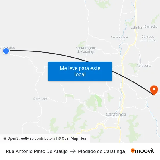 Rua Antônio Pinto De Araújo to Piedade de Caratinga map