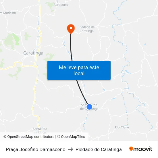 Praça Josefino Damasceno to Piedade de Caratinga map