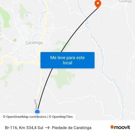 Br-116, Km 534,4 Sul to Piedade de Caratinga map