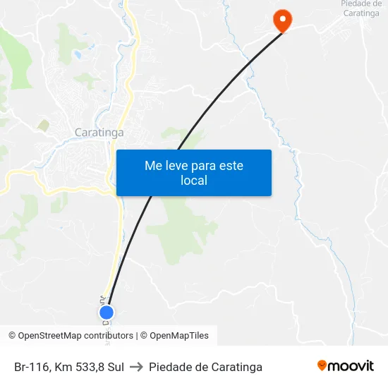 Br-116, Km 533,8 Sul to Piedade de Caratinga map
