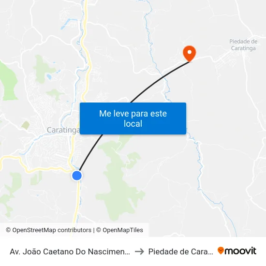 Av. João Caetano Do Nascimento, 1405 to Piedade de Caratinga map