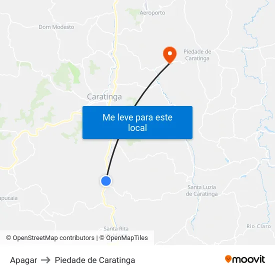 Apagar to Piedade de Caratinga map
