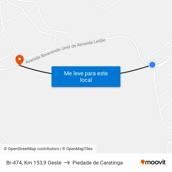 Br-474, Km 153,9 Oeste to Piedade de Caratinga map