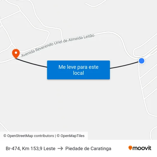 Br-474, Km 153,9 Leste to Piedade de Caratinga map