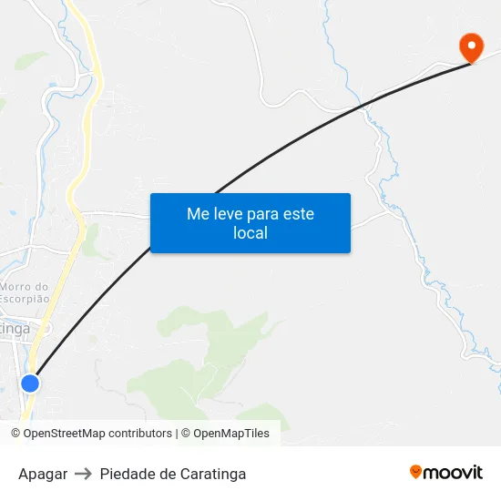 Apagar to Piedade de Caratinga map
