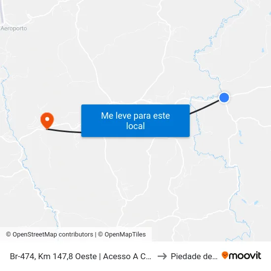 Br-474, Km 147,8 Oeste | Acesso A Córregos, Cafelândia E Chicas to Piedade de Caratinga map