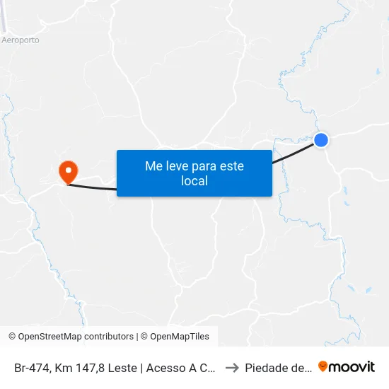 Br-474, Km 147,8 Leste | Acesso A Córregos, Cafelândia E Chicas to Piedade de Caratinga map