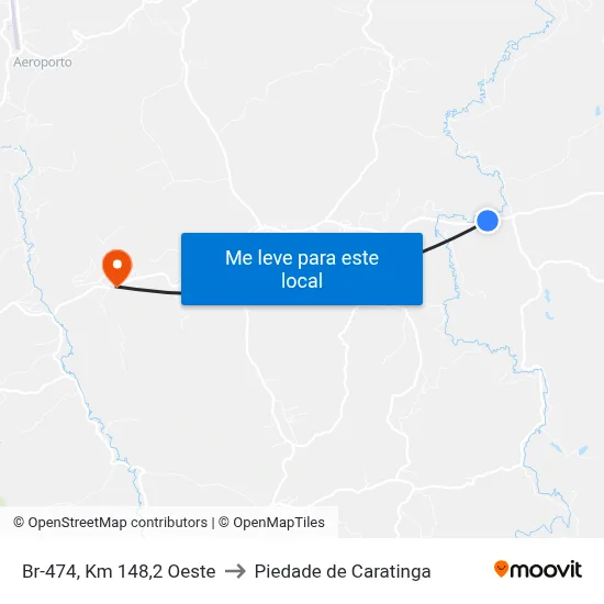 Br-474, Km 148,2 Oeste to Piedade de Caratinga map