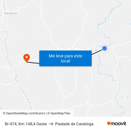 Br-474, Km 148,4 Oeste to Piedade de Caratinga map