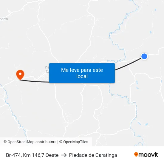 Br-474, Km 146,7 Oeste to Piedade de Caratinga map