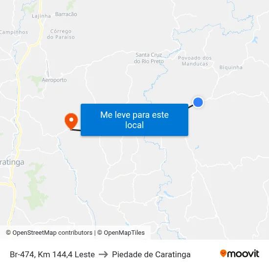 Br-474, Km 144,4 Leste to Piedade de Caratinga map