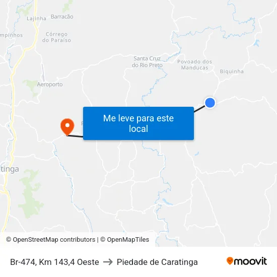 Br-474, Km 143,4 Oeste to Piedade de Caratinga map