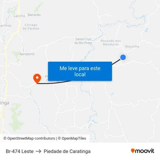 Br-474 Leste to Piedade de Caratinga map