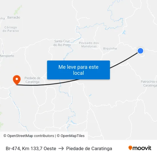 Br-474, Km 133,7 Oeste to Piedade de Caratinga map