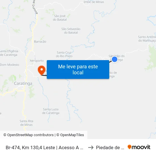 Br-474, Km 130,4 Leste | Acesso A Patrocínio De Caratinga to Piedade de Caratinga map